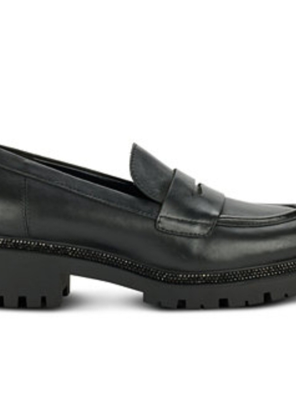 Donna Karan Black Lug-Sole Leather Penny Loafer - Picture 2 of 10